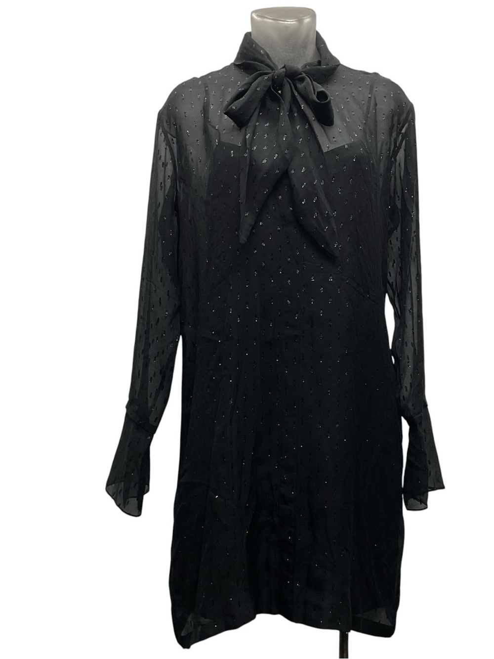 Theory Black Silk-Metallic Shirt Scarf Dress Size 4 Whimsigoth Fairydark Party